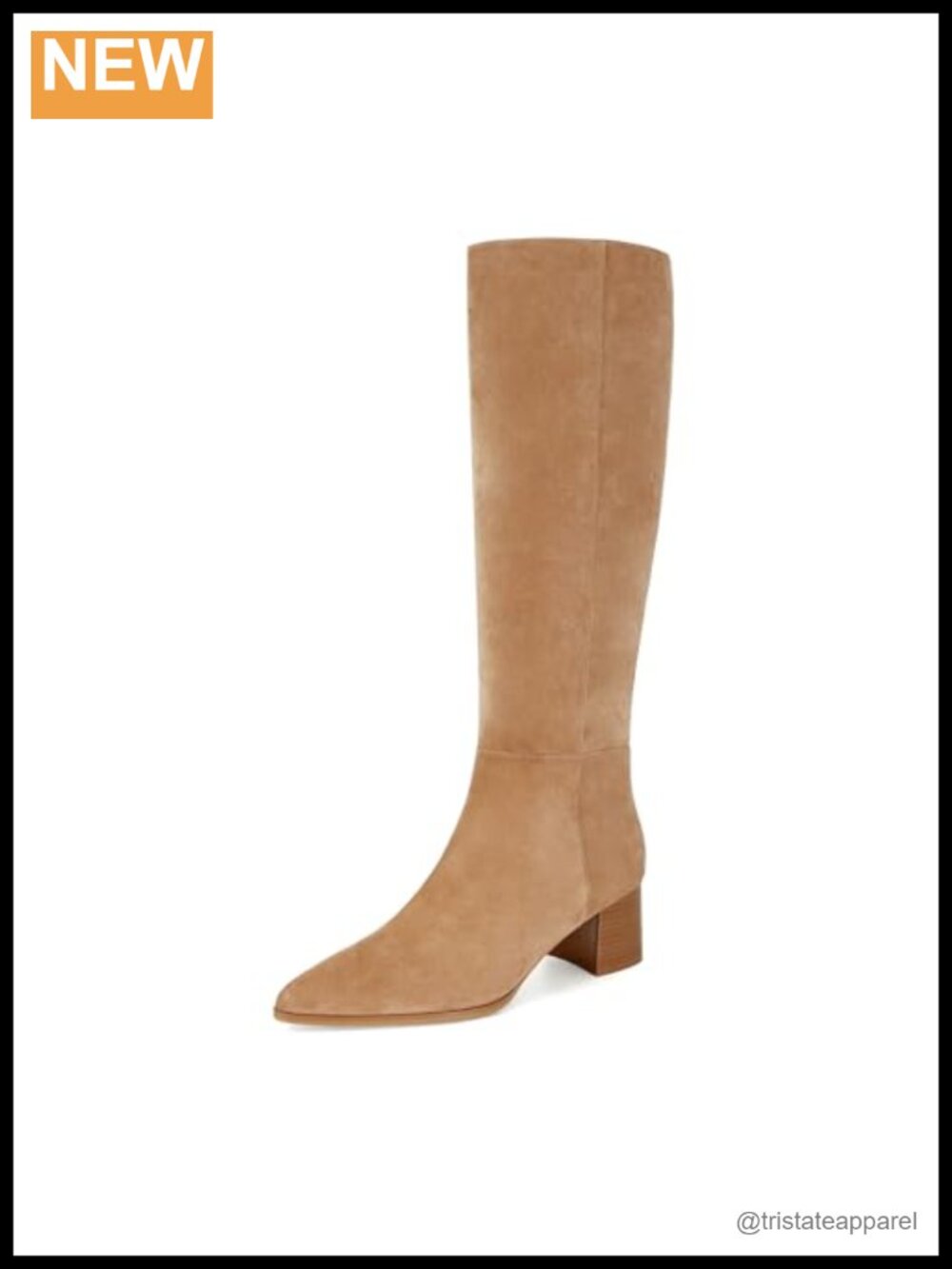 Women's Suede Pointed Toe Chunky Heel Knee High Boots Side Zipper